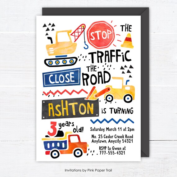 Construction Birthday Party Invitation, Dump Truck Bulldozer Crane Construction Party Invites, Personalized Printable Invitation Il_570xn