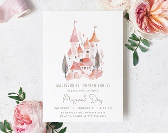 Princess Birthday Invitation, Magical Day Princess Castle Palace Birthday Party Invite Editable Invitation Template