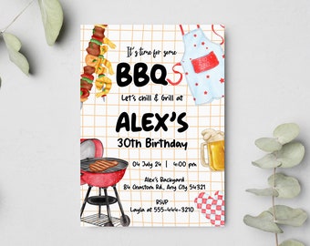 BBQ Birthday Editable Template Party Invitations, Bbq Birthday Invite Chill n Grill Backyard Barbecue Party Corjl Digital Instant Access