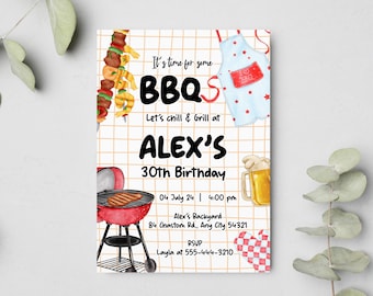 BBQ Birthday Editable Template Party Invitations, Bbq Birthday Invite Chill n Grill Backyard Barbecue Party Corjl Digital Instant Access