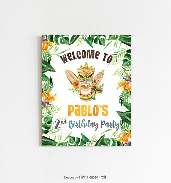 Tiki Party Welcome Sign, Hawaiian Luau Tiki Party Welcome Poster Sign, Tropical Aloha Summer Beach Party Sign, Personalized Printable Sign Il_570xn