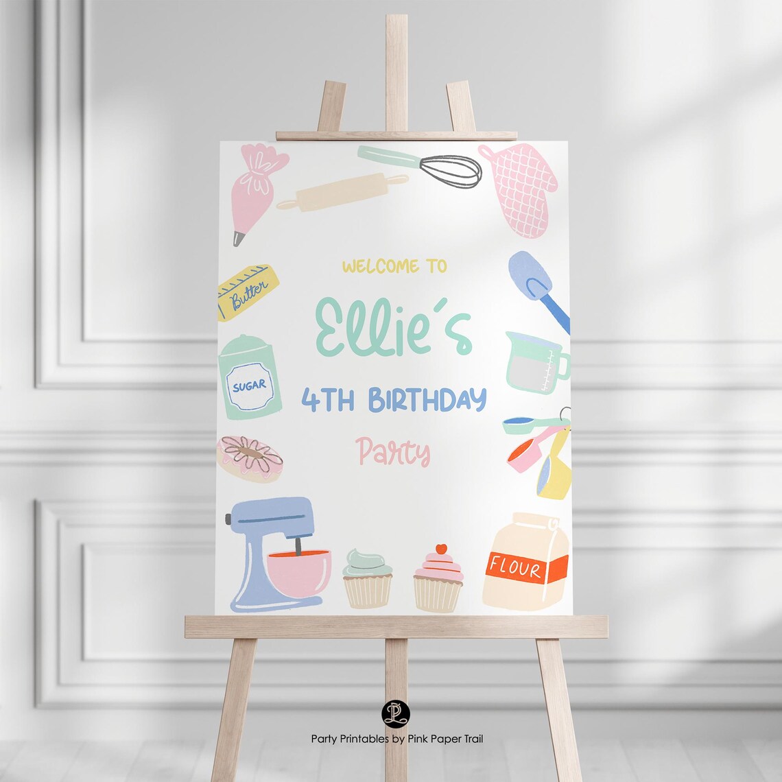 Baking Birthday Party Sign, Chef Cooking Baking Pastel Colors Custom ...