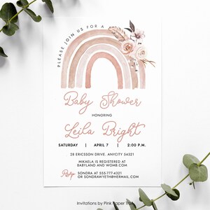 EDITABLE Muted Rainbow Pastel Terra Cotta Invitation, Boho Minimalist Rainbow Baby Shower Editable Instant Access Printable Invite image 2