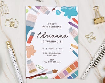 Editable Art Birthday Invitation Template, Painting Birthday Invite, Color Painting Party Editable Invitation Instant Download