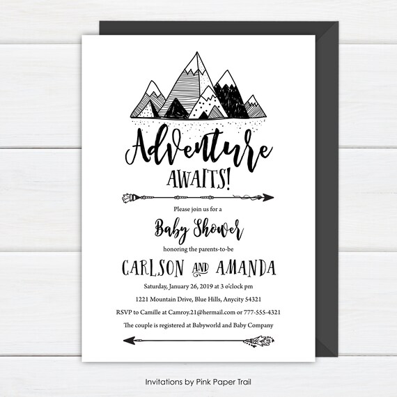 adventure begins baby shower invitations