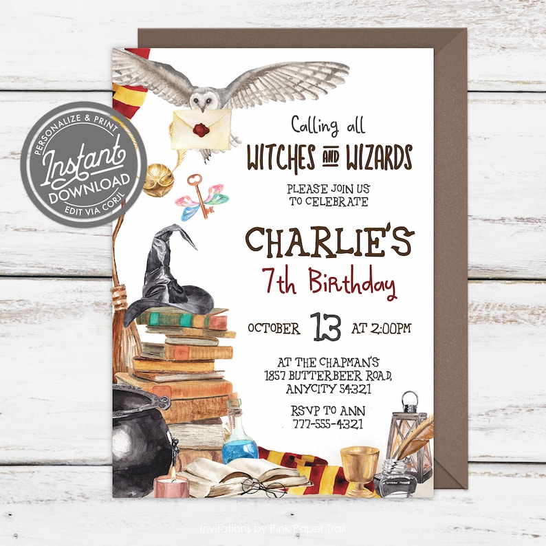 EDITABLE School of Wizards and Magic Birthday Invitation, Witches and Wizards Magic School Birthday Party Invite Template Instant Access image 1