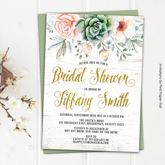 Succulents Bridal Shower Invitation, Floral Succulent Protea Roses Anemone Rustic Boho Chic Bridal Shower Printable Invitation Il_570xn