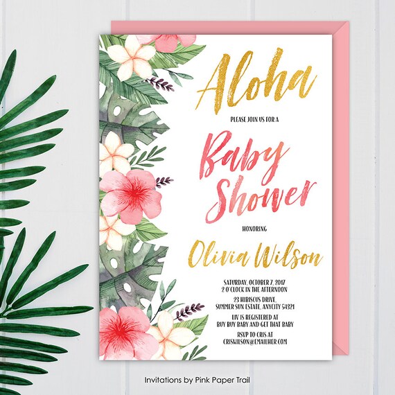 Baby Shower Invitation Tropical Summer Shower Invite Hibiscus