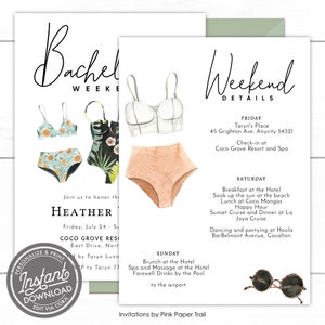 EDITABLE Bachelorette Weekend Invitation, Bridal Shower Swimsuit Tropical Boho Instant Access Invitation Template, Personalized Printable image 2