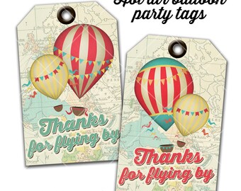 Hot Air Balloon Thank You Tags, Favor Tags, Gift Tags, Thanks for flying by, Instant Download, Print Your Own