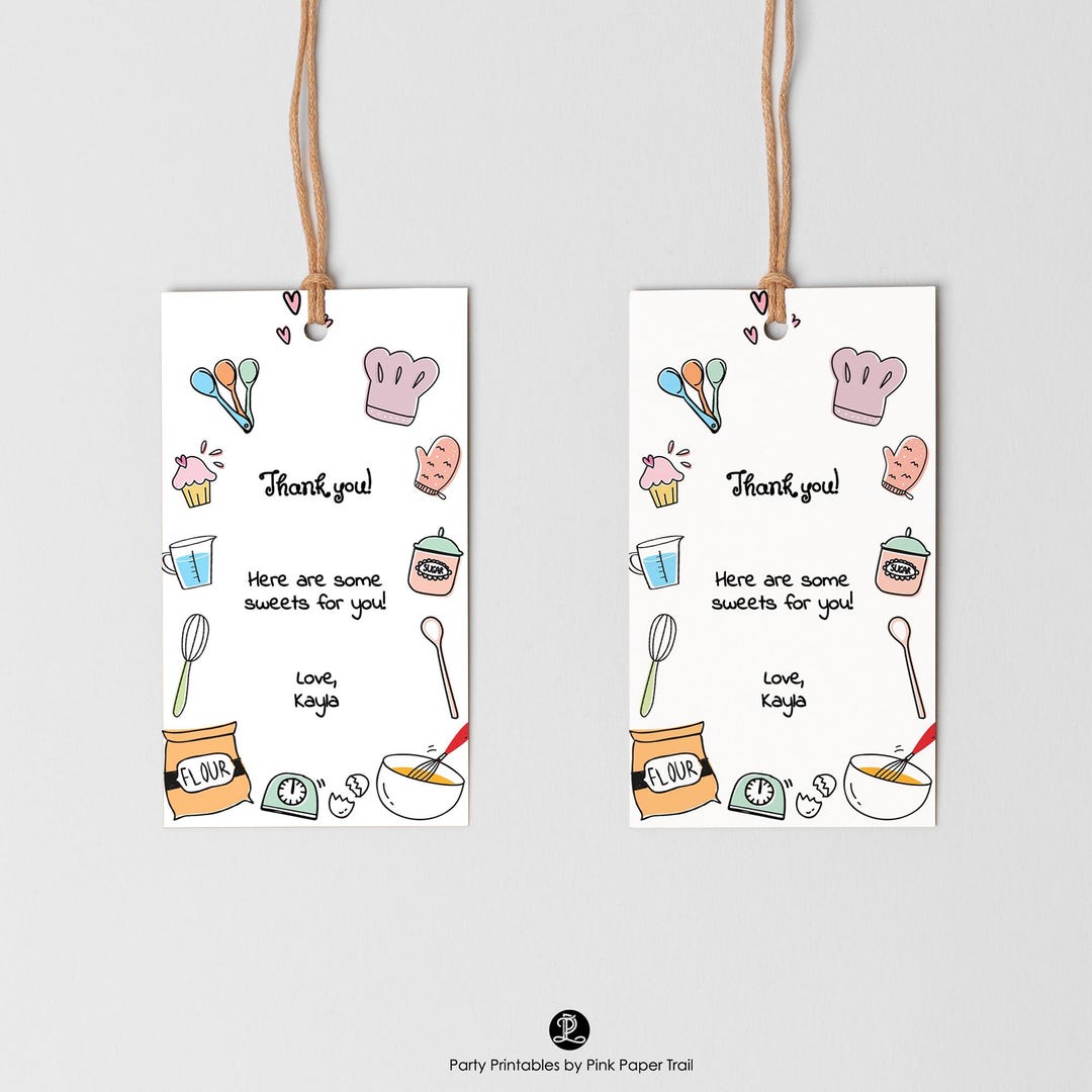 EDITABLE Baking Party Favour Thank You Tag, Hang Tag Recipe Style ...
