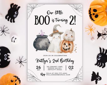 Halloween Birthday Invitation Template for Kids Little Boo Halloween Party Invite Editable Spooky Birthday Party Instant Download