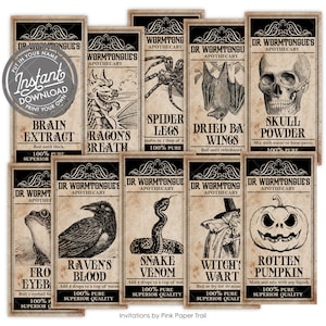 EDITABLE Halloween Apothecary Labels, Magical Potion Labels, Halloween Party Tags, Witches Brew Ingredient Labels - Instant Download