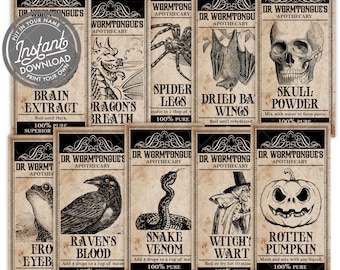 EDITABLE Halloween Apothecary Labels, Magical Potion Labels, Halloween Party Tags, Witches Brew Ingredient Labels - Instant Download