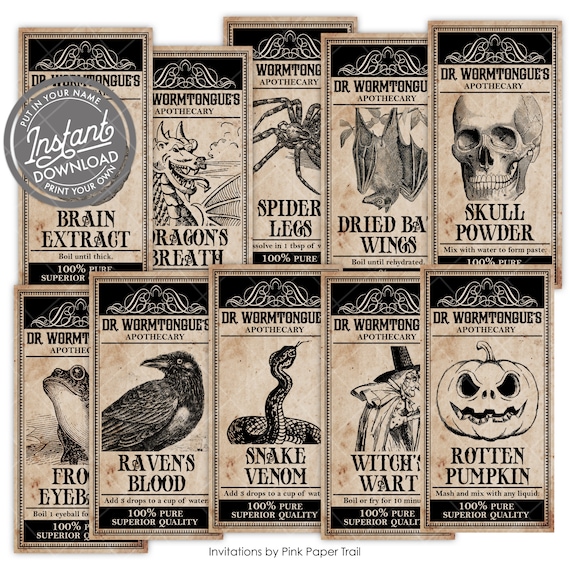 16 Blank Potion Labels, Make Your Own Custom Halloween Stickers