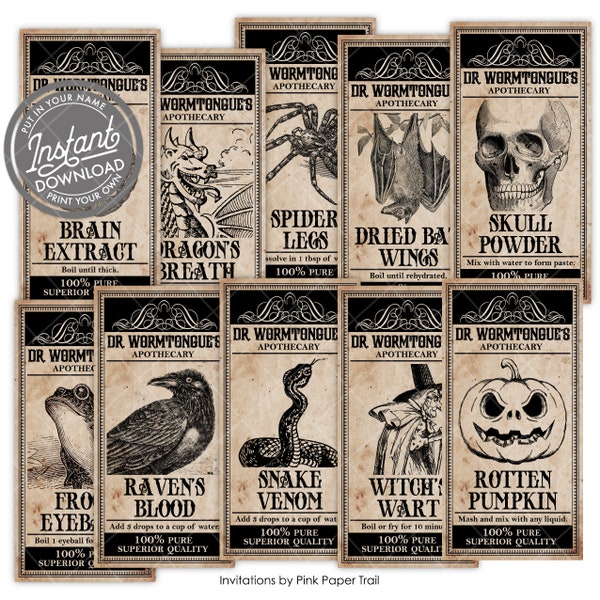 EDITABLE Halloween Apothecary Labels, Magical Potion Labels, Halloween Party Tags, Witches Brew Ingredient Labels - Instant Download