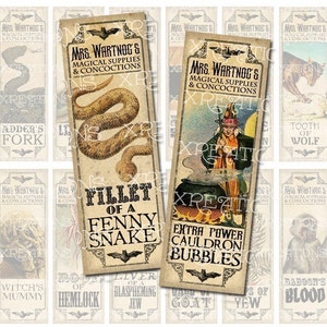 Digital Collage Sheet, Wicked soup ingredients from Macbeth's witches' chant, 1x3 inches