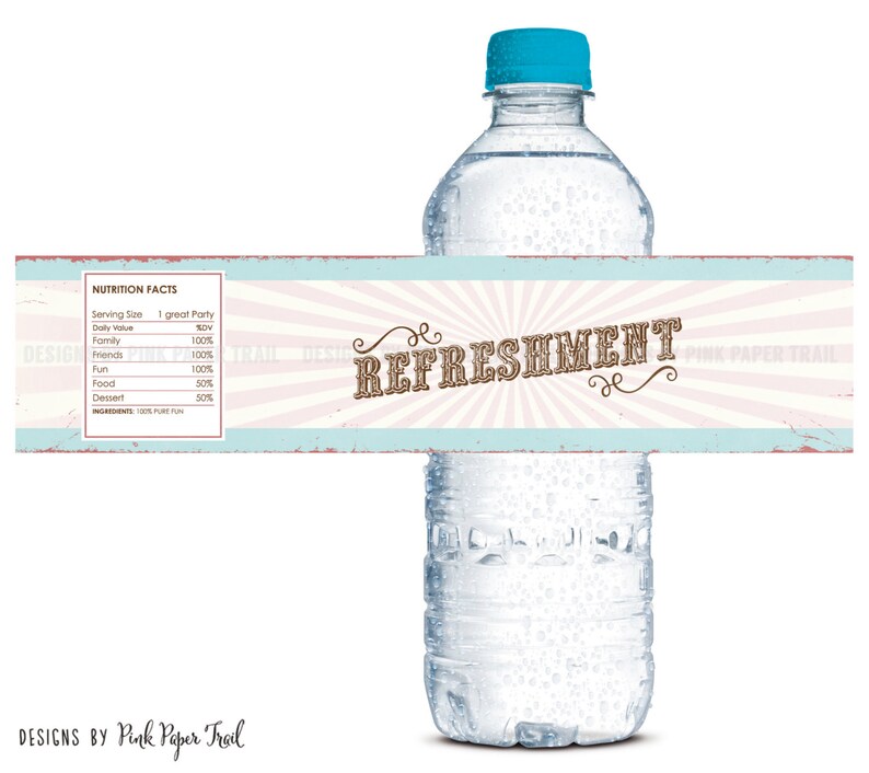 Instant Download Pink Circus or Pink Country Fair Party PDF and Jpeg Print Your Own Water Bottle Labels