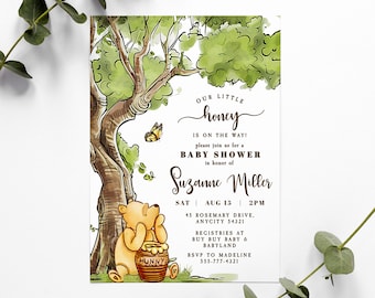Editable Winnie The Pooh Baby Shower Invite Gender Neutral Classic Winnie The Pooh Invitation Template Digital Printable File