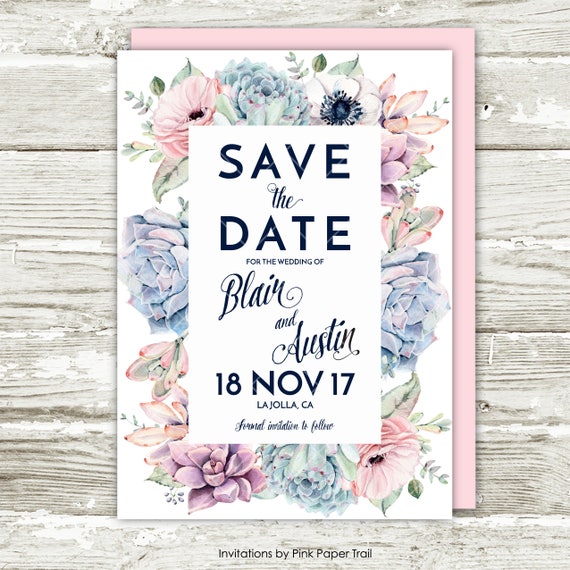 Succulents Save the Date Invitation, Sweet Rustic Boho Floral Succulents Protea Cactus Printable Invitation Save the Date Card Il_570xn