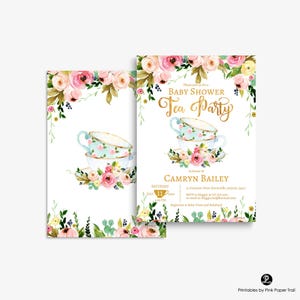 EDITABLE Tea Party Baby Shower Invitation, Floral Garden Baby Shower Afternoon Tea Party, Baby Shower High Tea Printable Invitation Bild 2