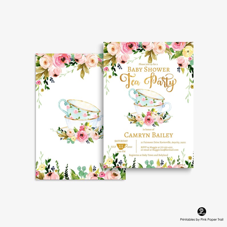EDITABLE Tea Party Baby Shower Invitation, Floral Garden Baby Shower Afternoon Tea Party, Baby Shower High Tea Printable Invitation Bild 2