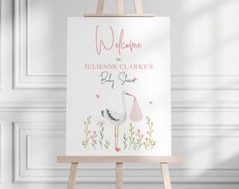 Stork Baby Shower Welcome Sign, Special Delivery Welcome Poster Party Sign for Baby Shower Instant Access and Download