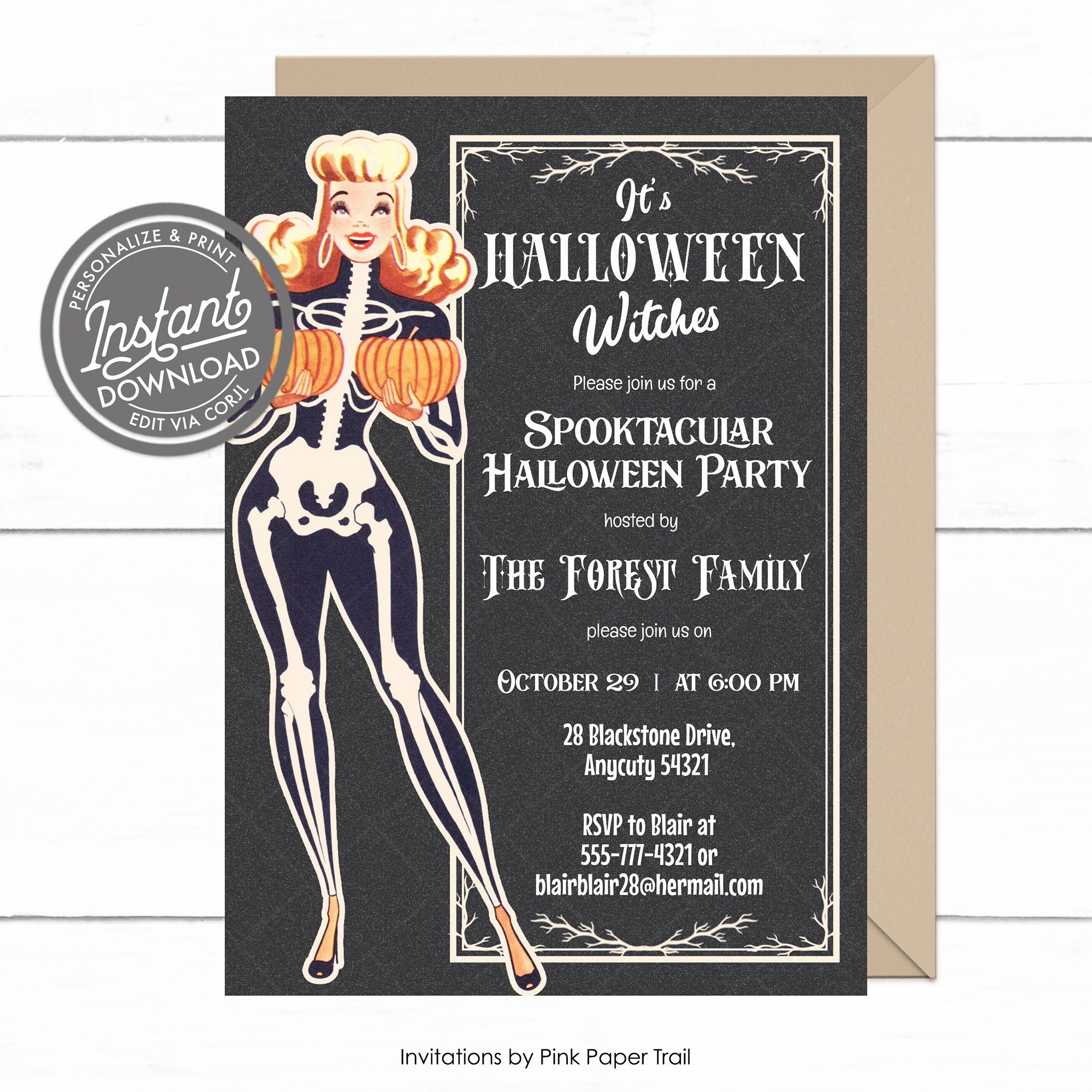 open lace back dress Adult Halloween Party Invitations main image 0