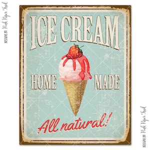 Vintage Ice Cream Sign, Party Decor, Ice Cream Social, Ice Cream Parlour Party, Creamery, Instant Download, Print Your Own