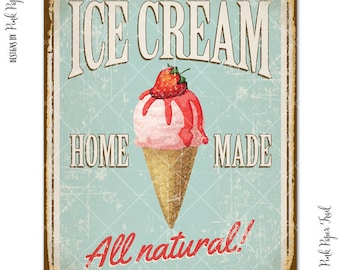 Vintage Ice Cream Sign, Party Decor, Ice Cream Social, Ice Cream Parlour Party, Creamery, Instant Download, Print Your Own