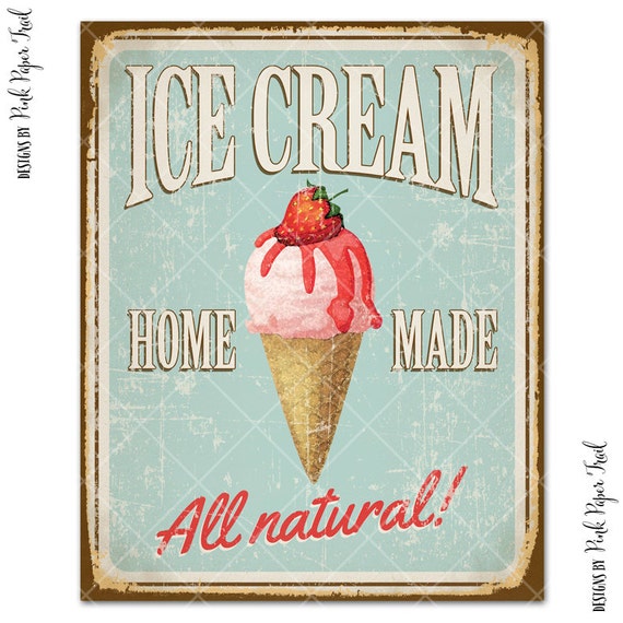 Vintage Ice Cream Sign, Party Decor, Ice Cream Social, Ice Cream Parlour  Party, Creamery, Instant Download, Print Your Own