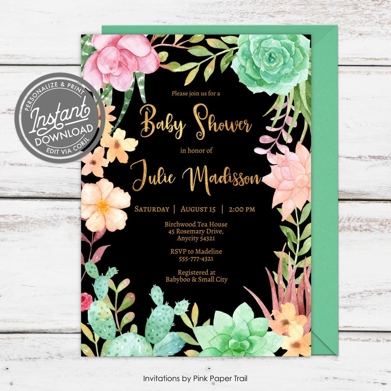 EDITABLE Succulents Cactus Succulent Baby Shower Invitation Etsy