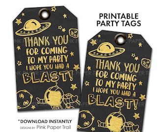 Outer Space Space Ship Astronaut Alien Party Thank You Tags Favor Tags, Out of this World Party Tags, Printable Thank You Tags