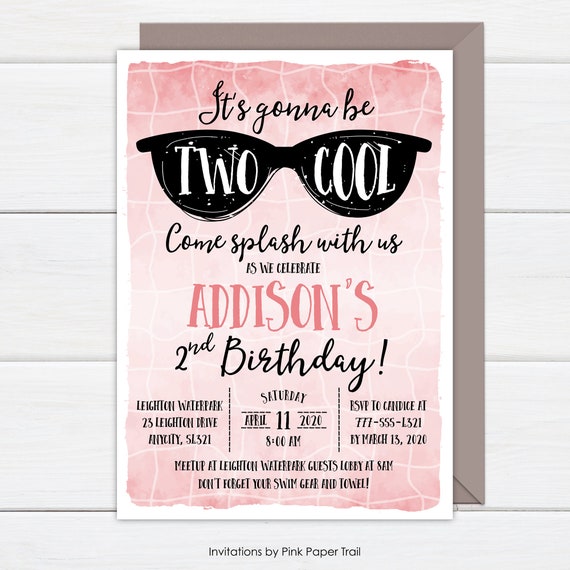 Two Cool Girl Birthday Invite, 2nd Birthday Two Cool Pool Party Invite, Pool Party Invitation, Personalized Digital Printable Summer Party Il_570xn