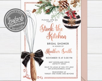 EDITABLE Stock the Kitchen Winter Christmas Holiday Season Bridal Shower Invite Instant Access Print Your Own