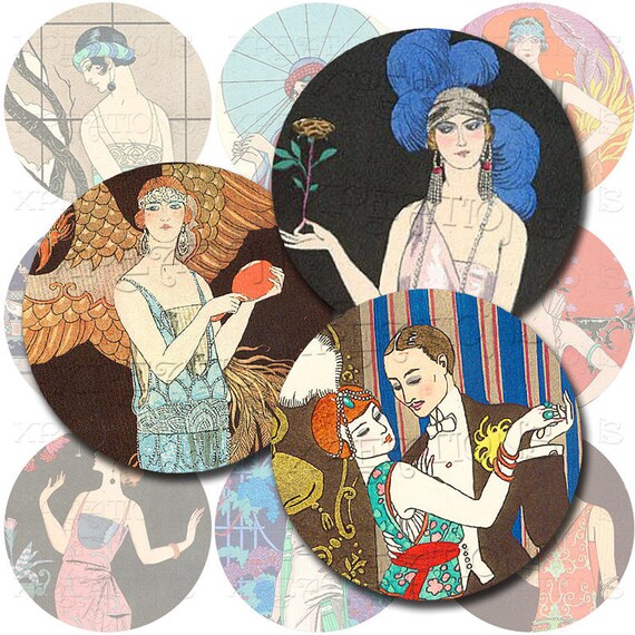 Download Items similar to Vintage Art Deco Women Illustrations in 2 ...