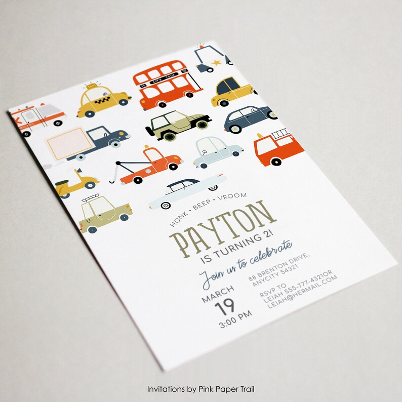 EDITABLE Transportation Birthday Invitation, Honk Beep Vroom Birthday Invite, Truck and Cars Birthday Invite Instant Access Print Your Own image 4