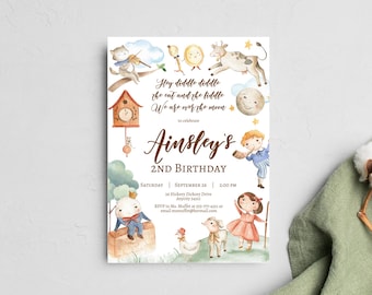 EDITABLE Nursery Rhyme Themed Birthday Invitation, Nursery Rhyme Characters Gender Neutral Invitation Instant Access Print Your Own