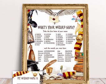 School of Magic Wizard School Name Game, What is Your Wizard Name Party Game Printable Sign and Name Tag, School of Wizards