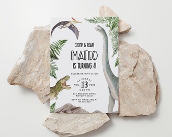 EDITABLE Dinosaur Birthday Party Invitation, Brontosaurus Tyrannosaurus Rex Pterodactyl Dinosaur Birthday Invite Template Instant Aceess