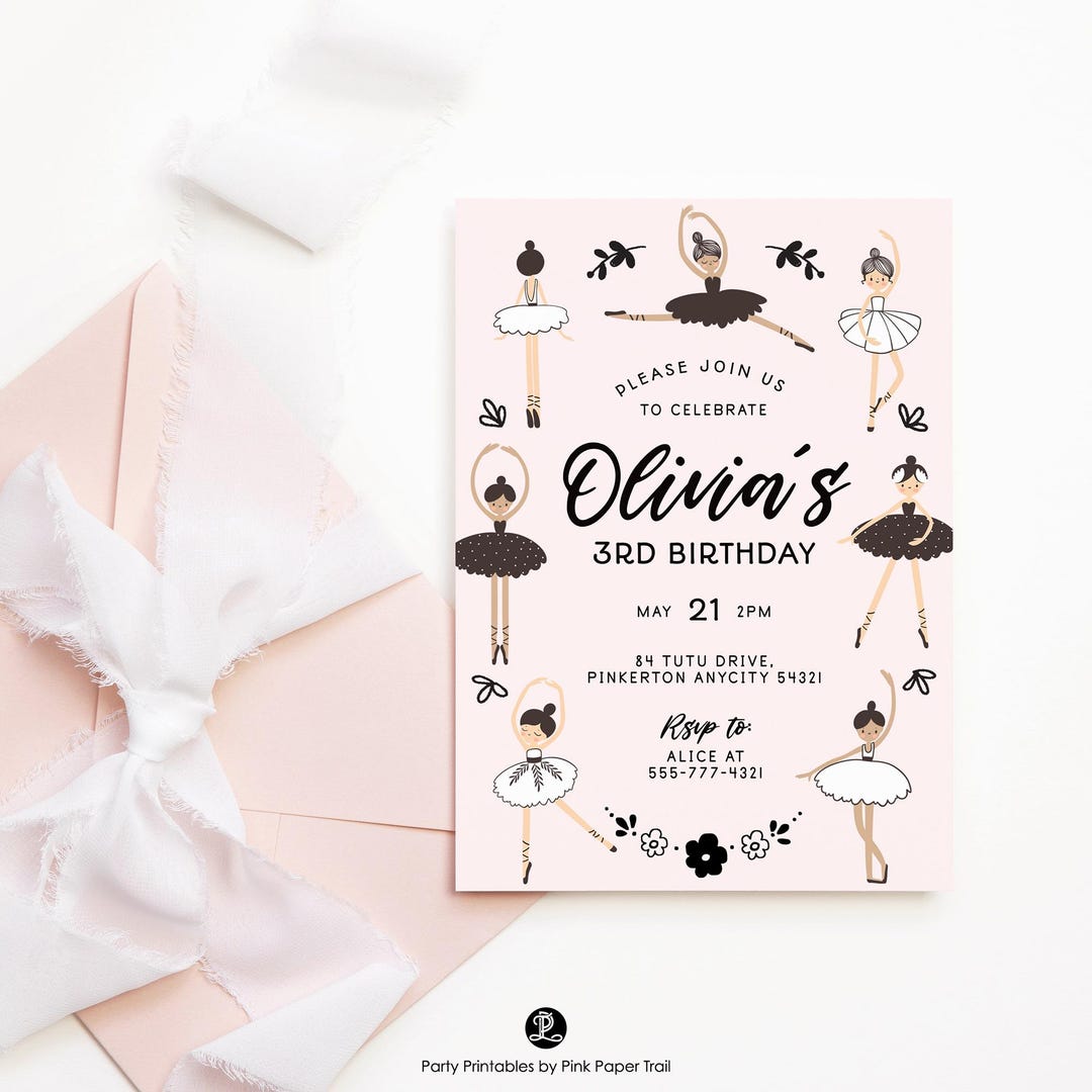 Editable Ballerina Birthday Invitation Modern Ballerina Ballet Dancer ...