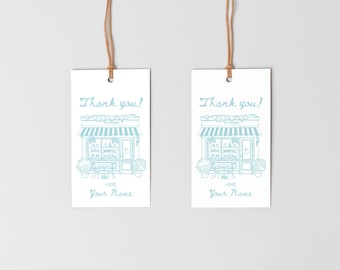 Editable French Patisserie Theme Thank You Tag, Hand Drawn Minimalist Parisian Cafe Party Birthday Baby Shower Party Template Favor Tag