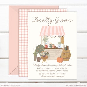 EDITABLE Farmers Market Baby Shower Template Locally Grown Girl Baby Shower Invitation, Pastel Country Farm Market Baby Shower Invite
