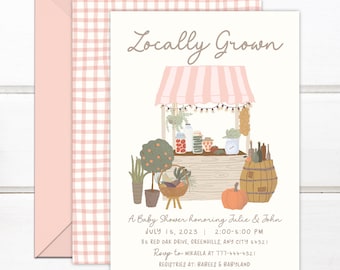 EDITABLE Farmers Market Baby Shower Template Locally Grown Girl Baby Shower Invitation, Pastel Country Farm Market Baby Shower Invite