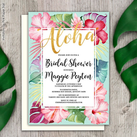 Tropical Floral Hibiscus Luau Bridal Shower Invitation, Hawaiian Bridal Shower, Aloha Bridal Shower Printable Invitation Il_570xn