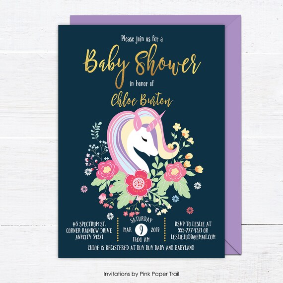 Floral Unicorn Baby Shower Invitation, Girl Baby Shower Invite, Floral Magical Unicorn Personalized Printable Digital Invitation Il_570xn
