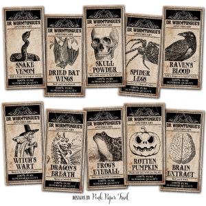 Halloween Apothecary Labels, Magical Potion Labels, Halloween Party Tags, Witches Brew Ingredient Labels - Instant Download