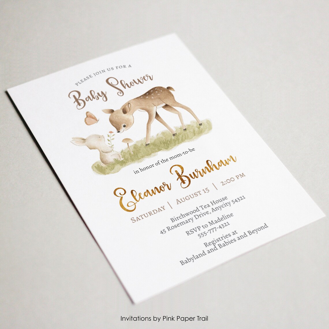 EDITABLE Woodland Baby Shower Invitation Minimalist Simple Etsy