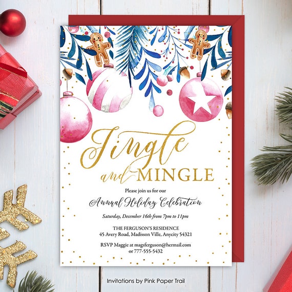 Christmas Party Invitation, Jingle And Mingle Holiday Celebration Christmas Party Invitation, Jingle and Mingle Holiday Celebration Invite, Ornament Exchange, Vintage Holiday Ornaments Printable Invitation - Christmas Party Invitation, Jingle And Mingle Holiday Celebration