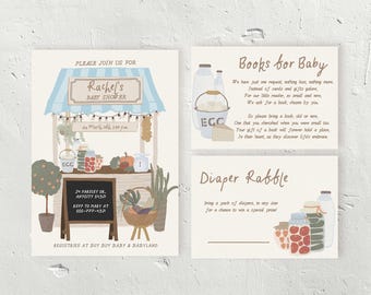 Farmers Market Baby Shower Editable Template Locally Grown Gender Neutral Invitation, Country Fair Baby Shower Invite Suite